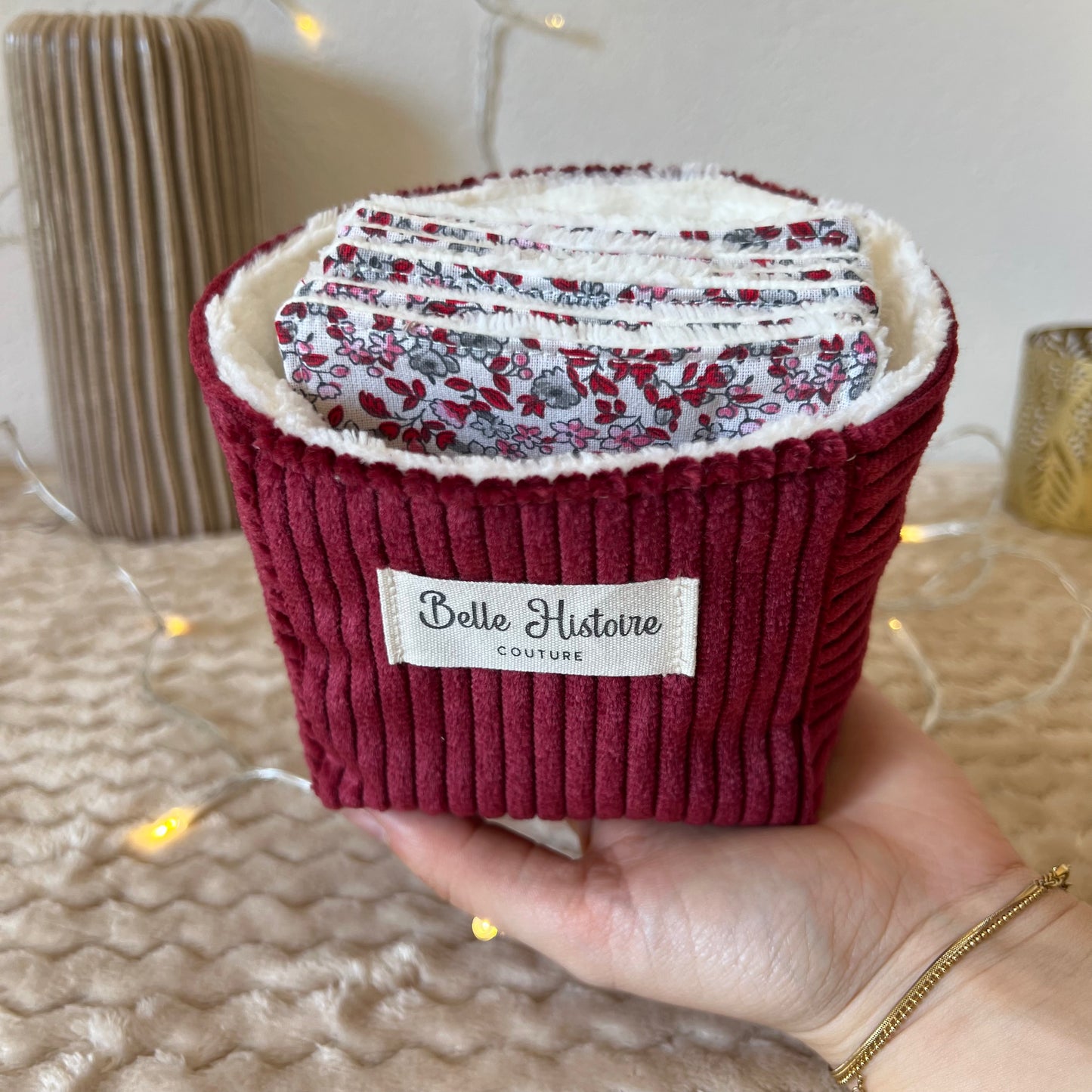 Panière rouge cerise et ses 6 cotons lavables assortis