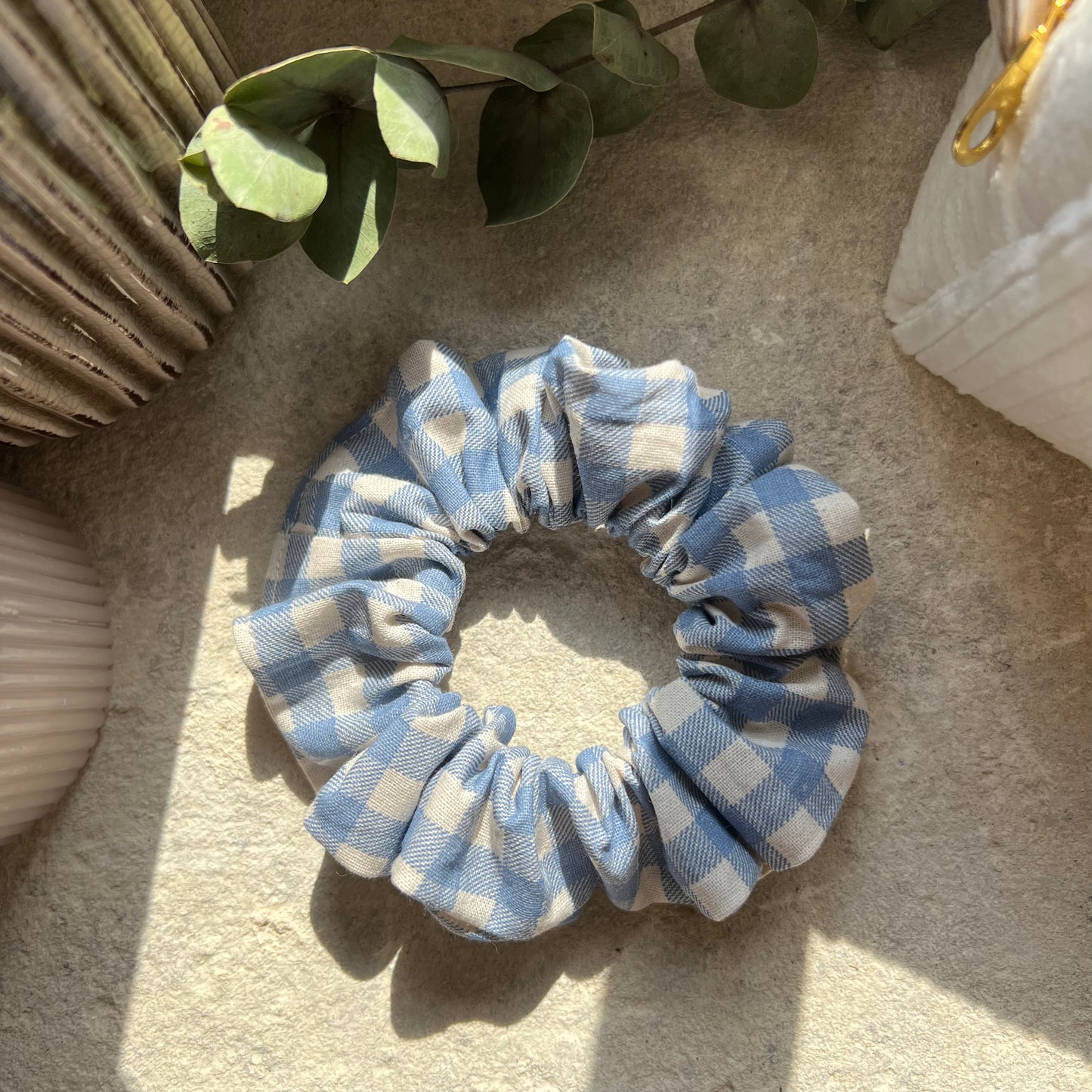 Chouchou vichy bleu grands carreaux