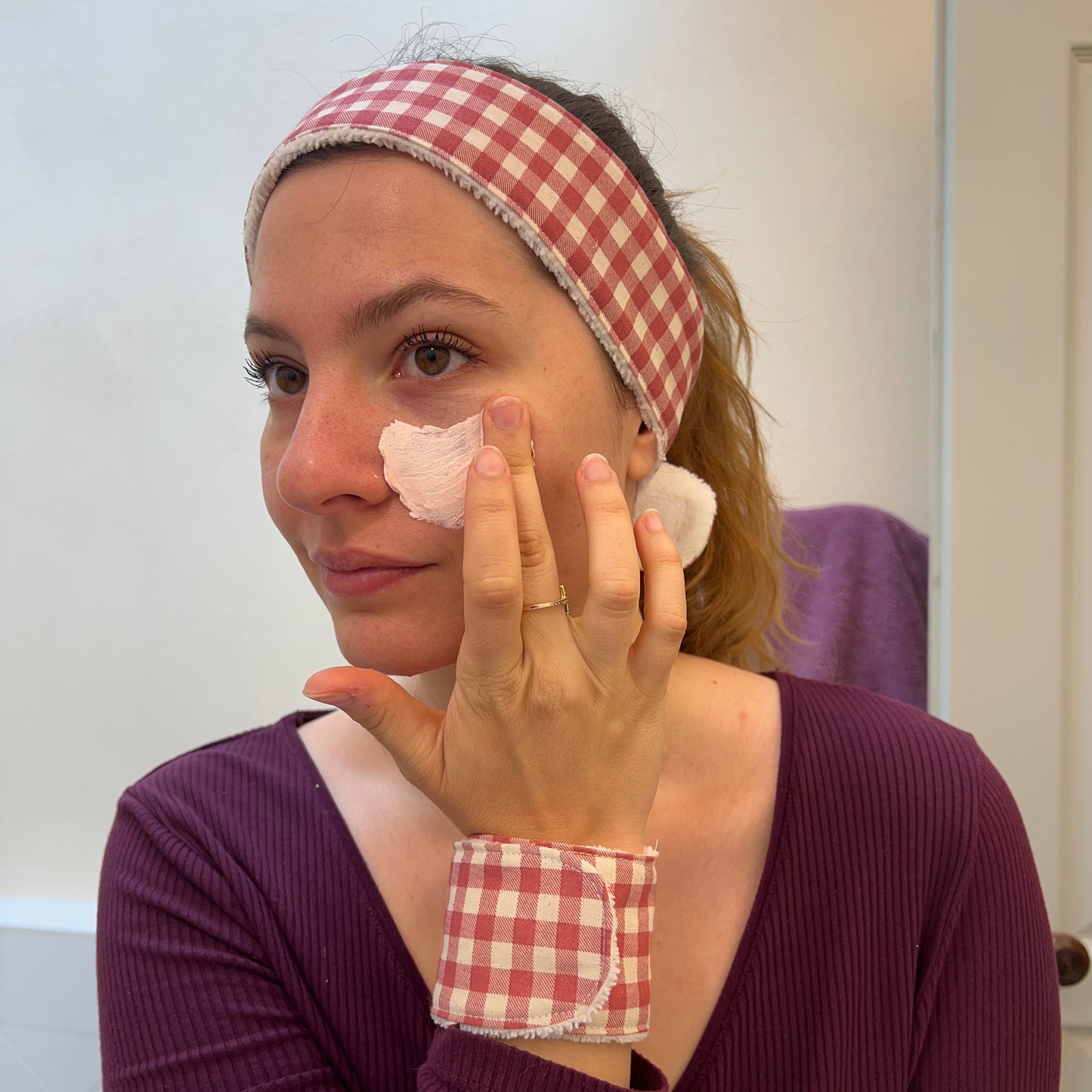 Bandeau et manchettes de soins vichy rose