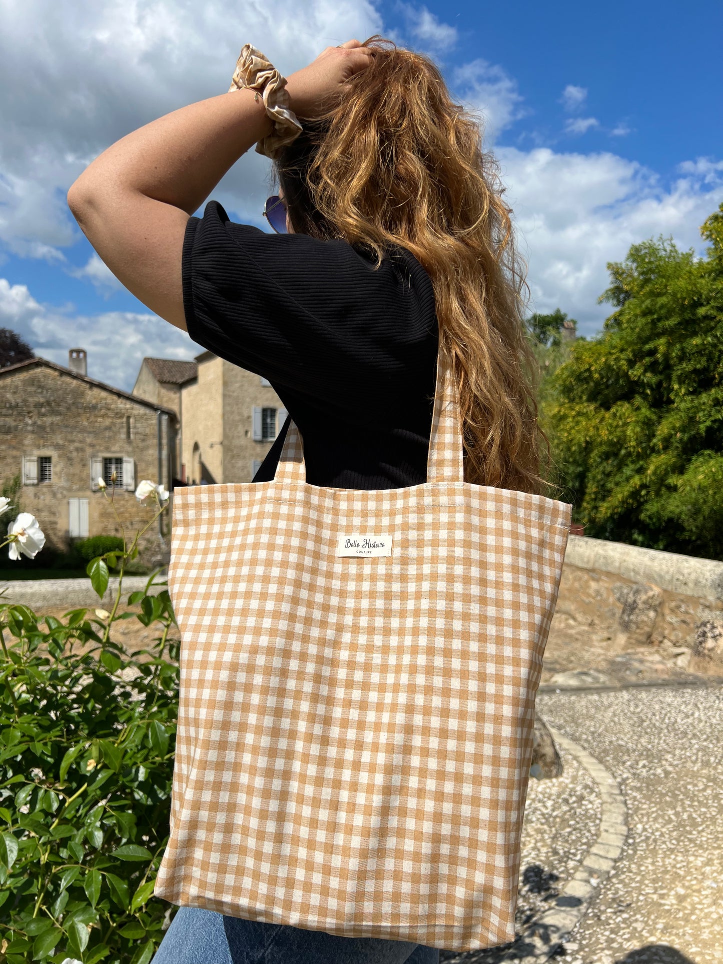 Tote bag vichy moutarde