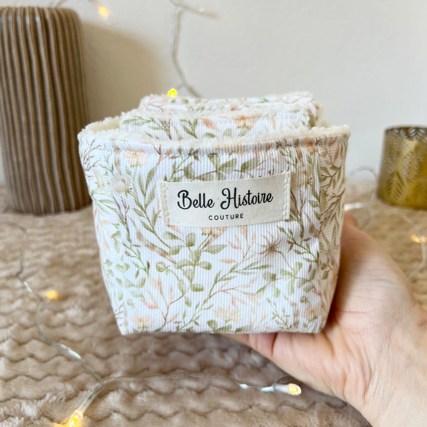 Panière fleurie et ses 6 cotons lavables assortis