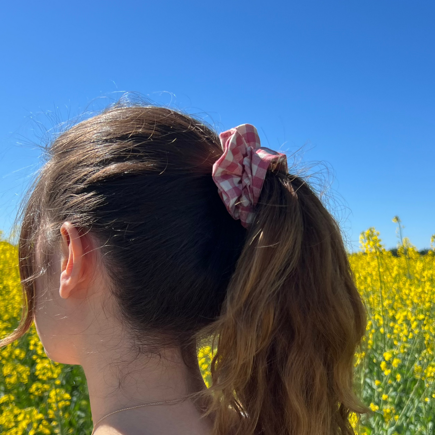 Chouchou vichy vieux rose grands carreaux