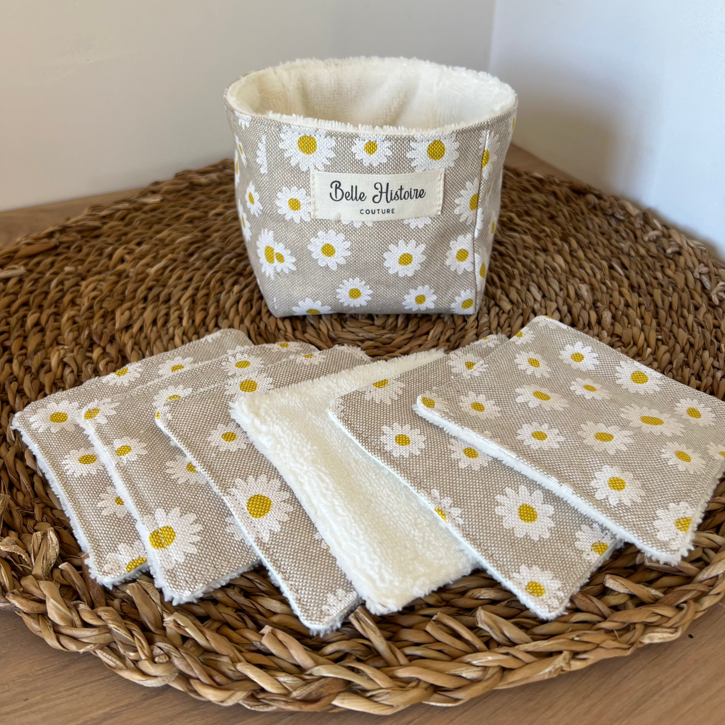 Panière marguerite et ses 6 cotons lavables assortis