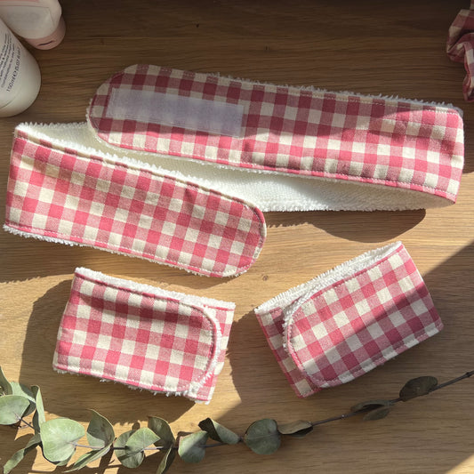 Bandeau et manchettes de soins vichy rose