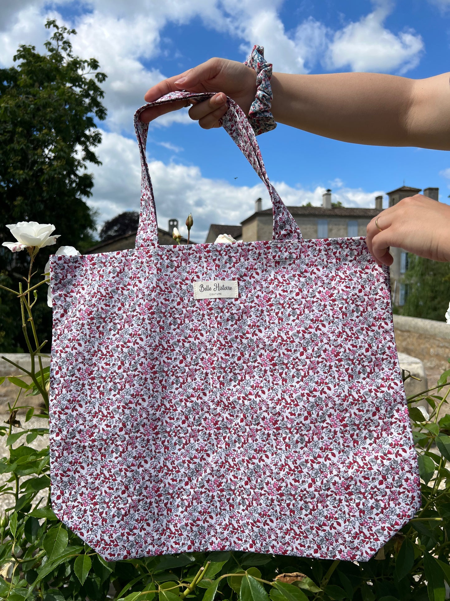 Tote bag fleurs rouge