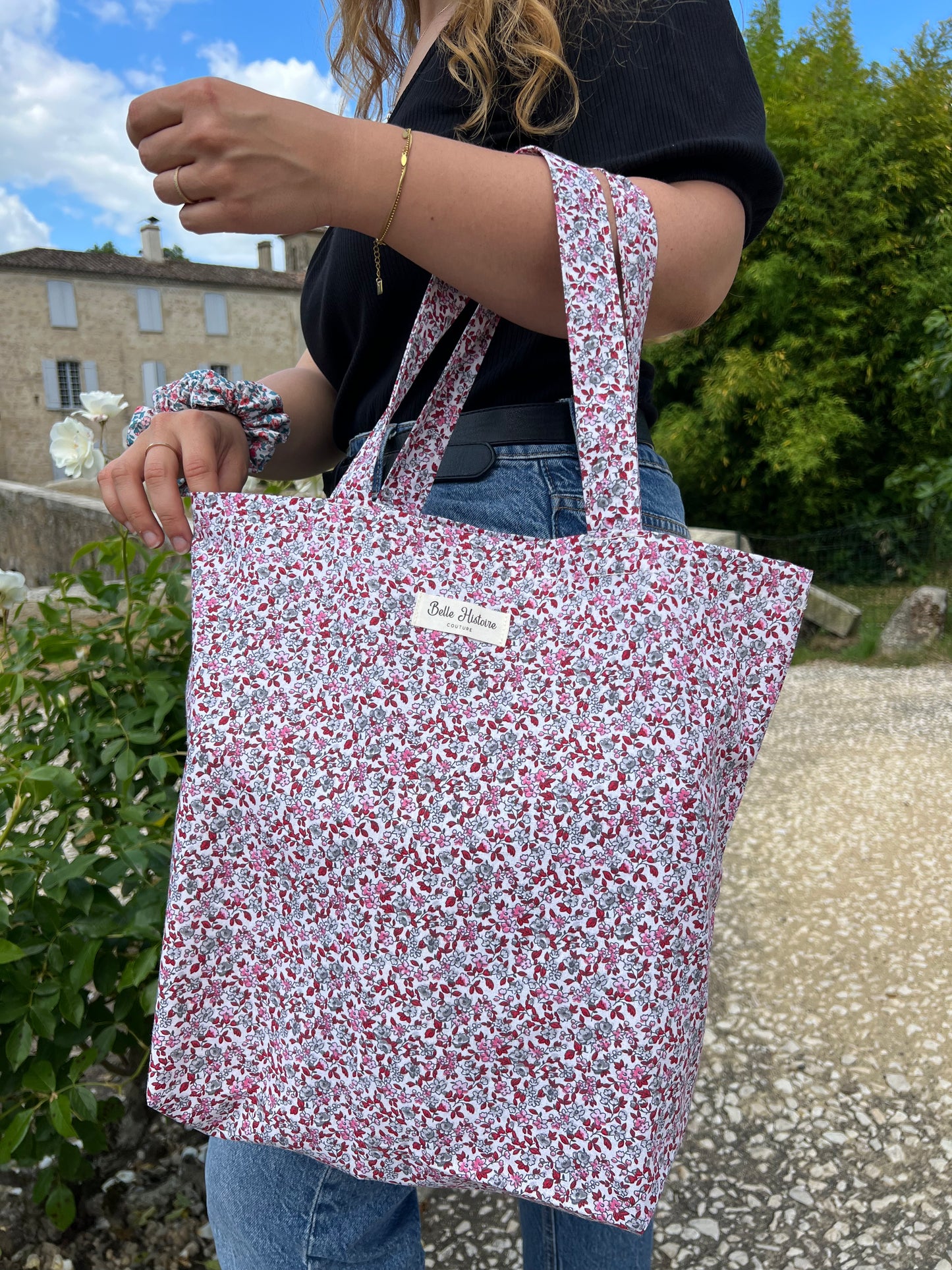 Tote bag fleurs rouge