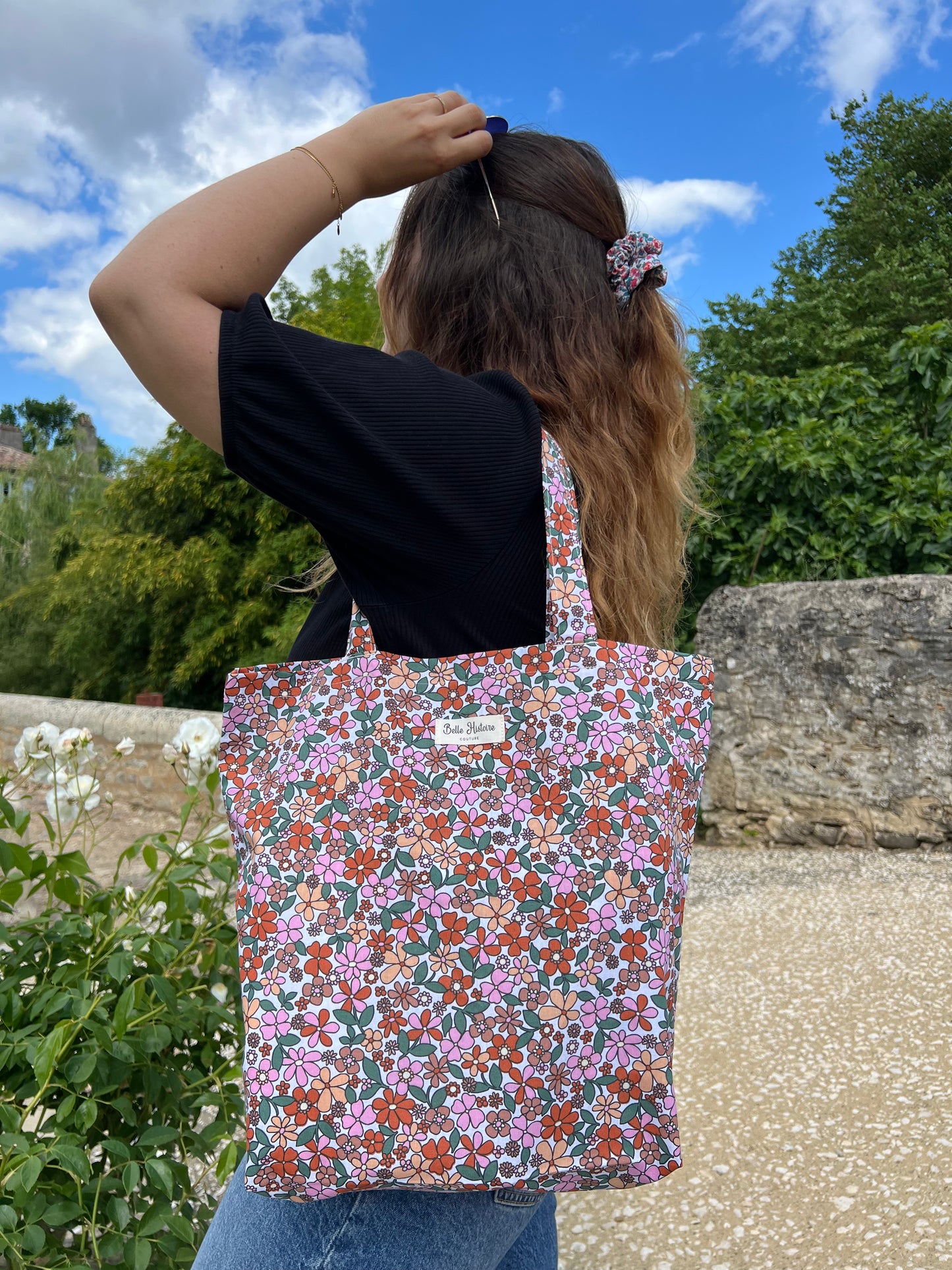 Tote bag motif grosses fleurs