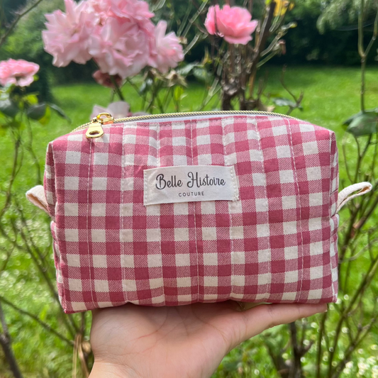Trousse à maquillage matelassée vichy rose